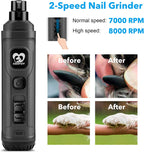 Dog Nail Grinder with 2 LED Light - New Version 2-Speed Powerful Electric Pet Nail Trimmer Professional Quiet Painless Paws Grooming & Smoothing for Small Medium Large Dogs and Cats (Grey)